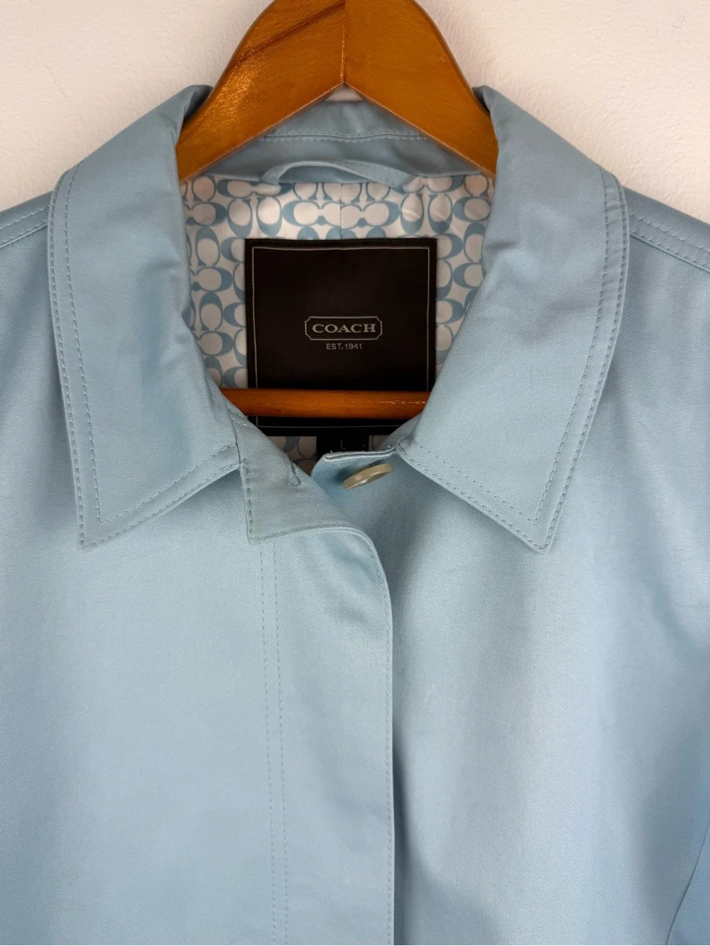 Coach Powder Blue Women's Single-Breasted Trench Coat